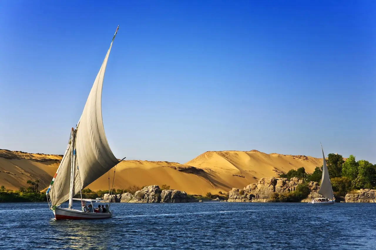 sailboat on the nile river in egypt, safe travel