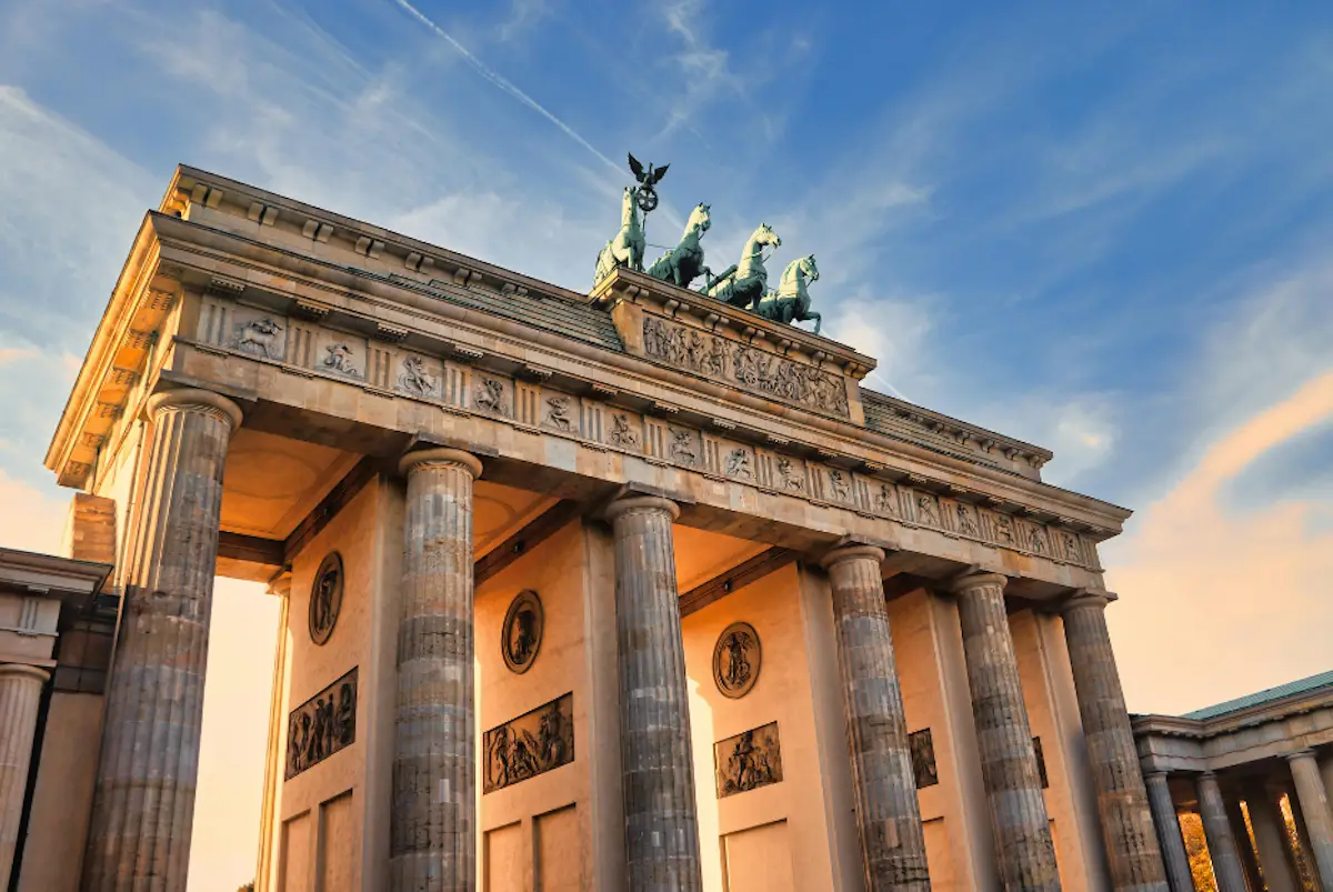 Looking up at the Brandenburg Gate in Berlin