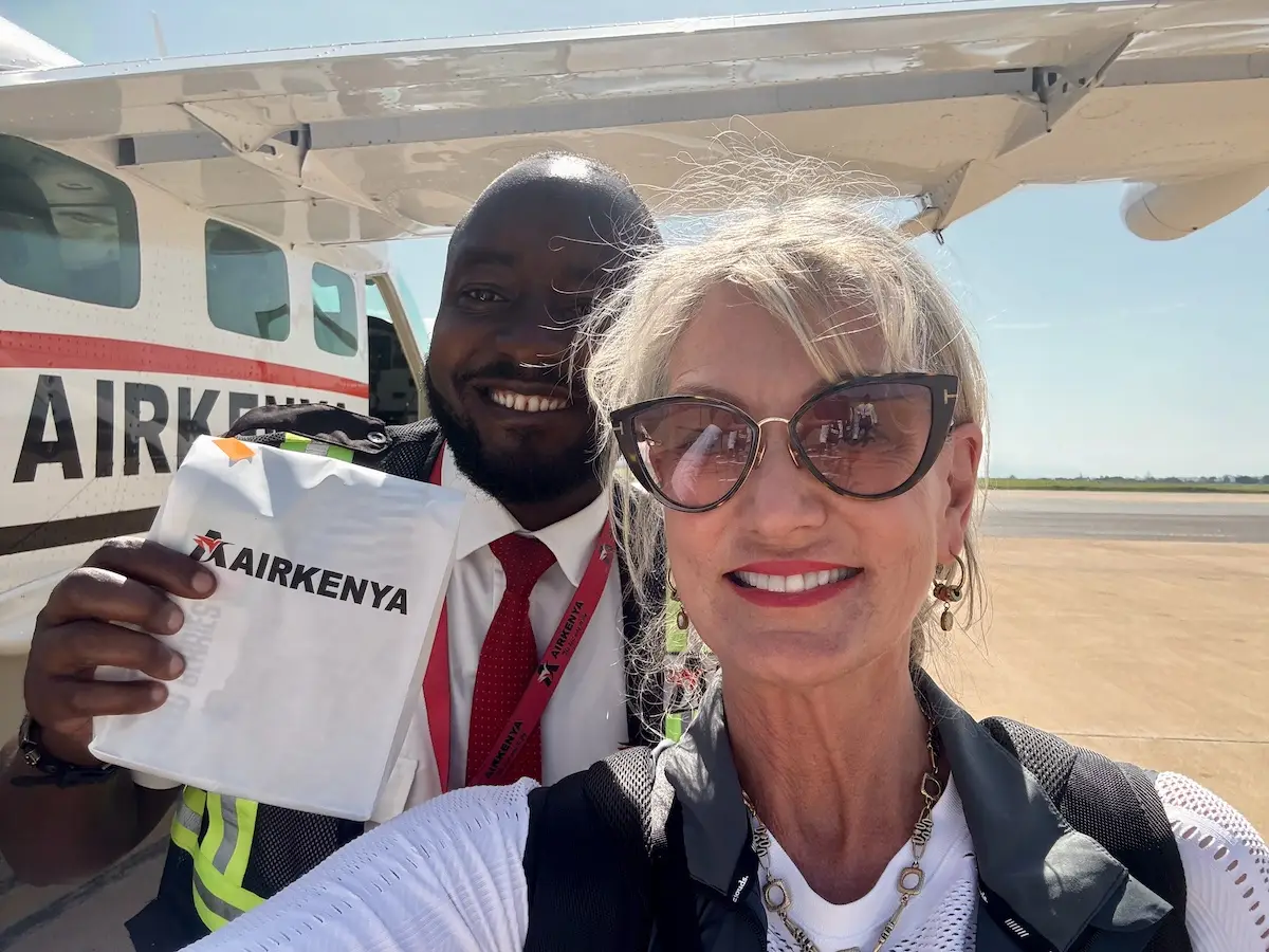 Jo-Anne Redwood traveling on a long-haul international flight